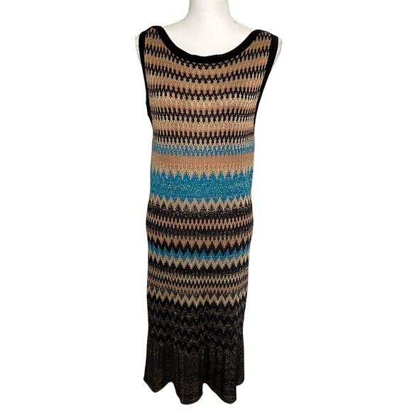 Cache vintage bodycon sweater metallic art deco chevron midi dress size XL - Picture 1 of 8